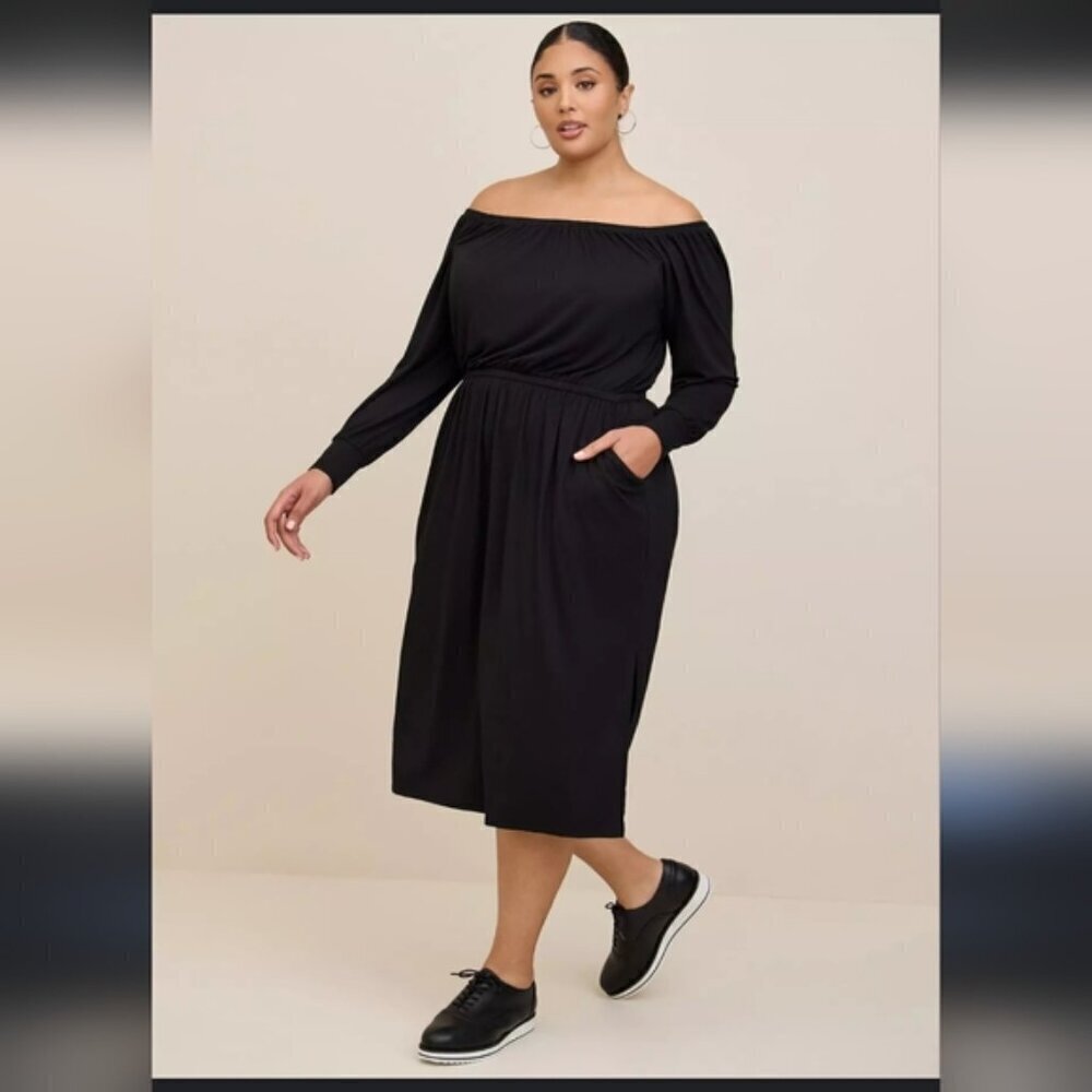 Torrid Supersoft Black Jersey Lounge Minimalist Stretch Goddess Midi Dress XL